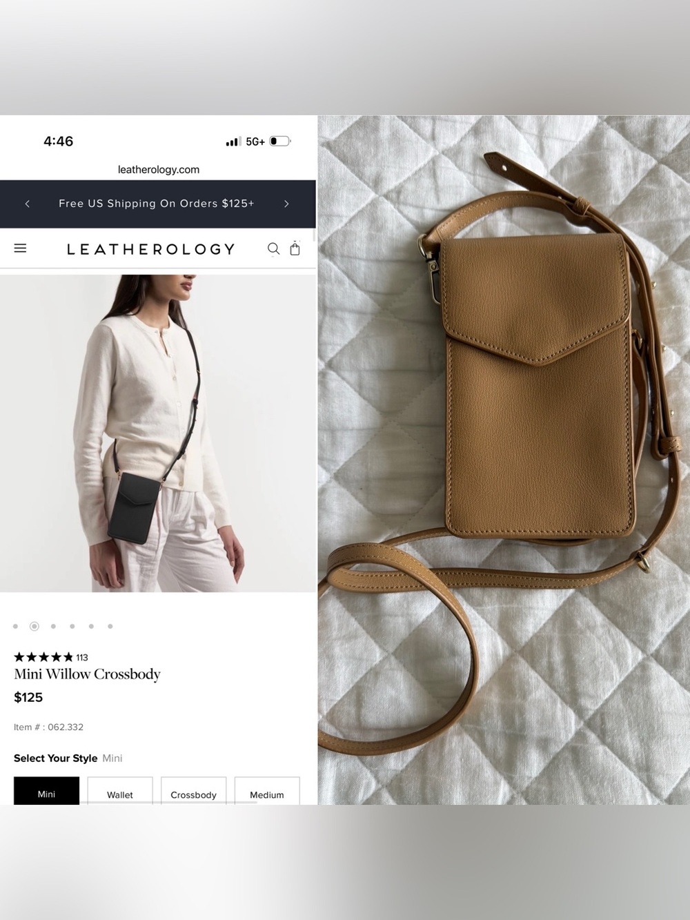 Leatherology mini Willow crossbody phone purse-camel